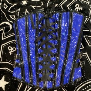 Blue and Black burlesk Lace-Up Corset